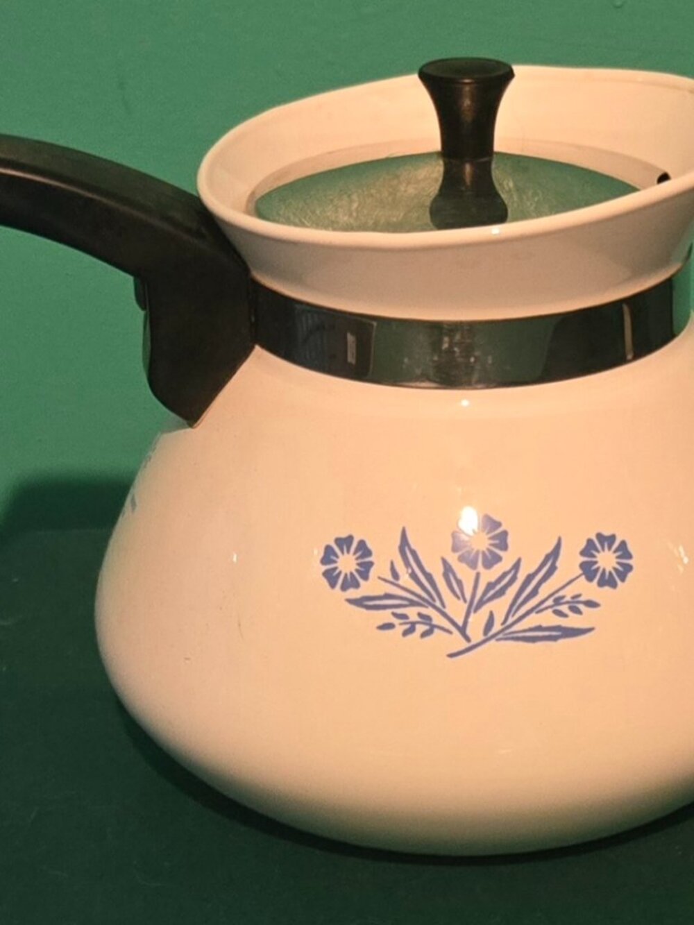 Corning Ware Blue Cornflower 6 Cup Coffee Tea Pot Kettle w/Lid Vintage